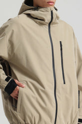 Men's Khaki Washed Effect Minimalist Multi-Pocket Waterproof Snow Jacket